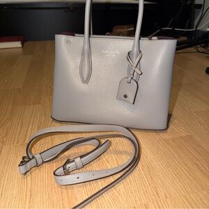 kate spade Gray Pebbled Leather Satchel with Removable Strap